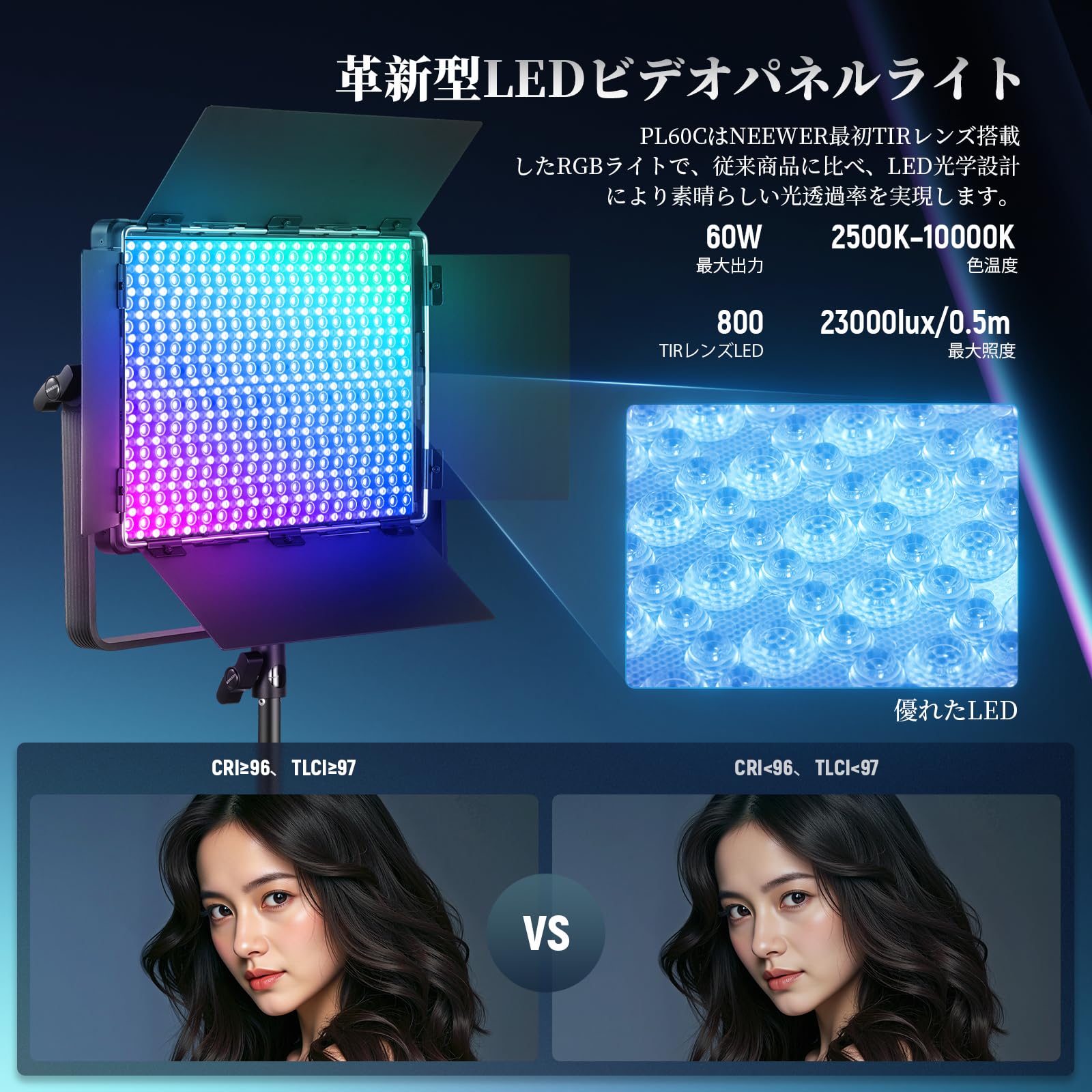 Amazon | NEEWER PL60C RGB LEDビデオライト 60W パネルライト 超輝度